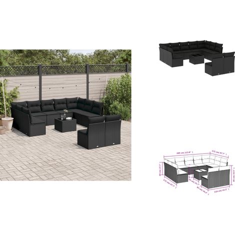 12-tlg. Garten-Sofagarnitur mit Kissen Schwarz Poly Rattan - Gartenmöbel - Outdoor Möbel - Rattan Gartenset - Lounge Set - Esstisch (1/3)