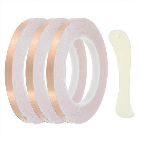 Ruban adhésif en cuivre 3/8 pouce, 36 yards, lot de 3 rouleaux, ruban cuivre simple face, conducteur électrique, pour réparations et bricolage. (1/5)