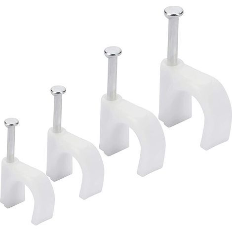 Cavalier Cable Electrique et Ethernet (Lot de 400) - 6 mm, 7 mm, 8 mm, 10 mm - Attache Cable Electrique avec Clous en Fer pour CAT5, CAT6, RG6, RG59, RJ45 & Câbles TV (1/5)