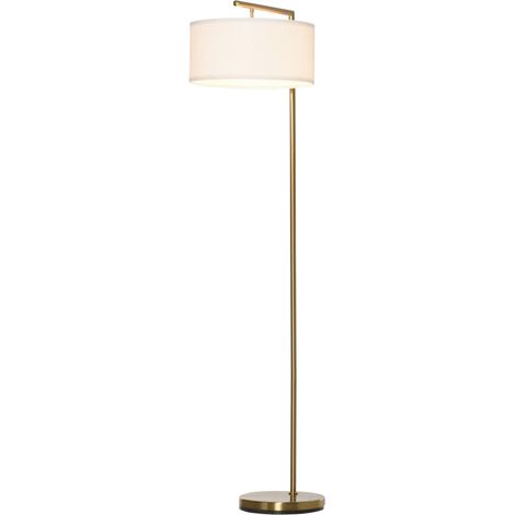 Lampadaire en métal avec abat-jour en lin blanc Doré 47x37x153 cm pour salon et bureau (1/5)