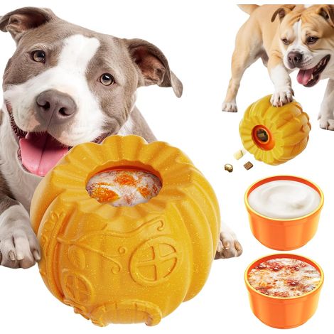 Interaktives Hundespielzeug in Kürbisform – Multifunktionaler Futterspender, Gefrier-Leckspielzeug und Kauball, ideal für kauaktive Hunde, Weihnachts- und Festtagsgeschenk für Hunde, leicht zu reinige