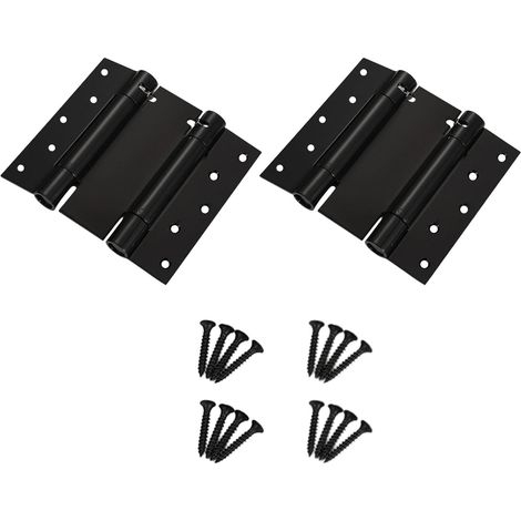 Lot de 2 charnières à ressort à double ouverture en acier - Fermeture automatique - Fermetures réglables - Résistantes à la rouille - Pour intérieur et extérieur - Charnières de porte à fermeture (1/4)