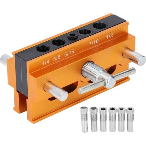 Kit de gabarit de chevilles à centrage automatique, pour trous droits, largeur réglable, Guide de perçage pour le travail du bois, chevilles avec 6 bagues (1/5)