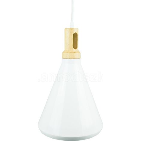 TRADE SHOP - Lampadario Pendente Lampada A Sospensione Parabola Bianca Base In Legno Vt-7525 - (1/5)