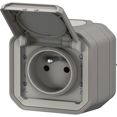Legrand – Prise de courant étanche 2P+T 16A 250V IP55 – Fixation saillie – Pour chantiers humides – Gris