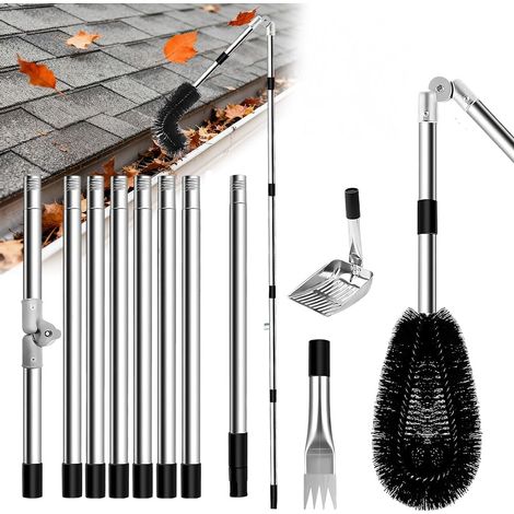 3.6M Perche Nettoyage Toiture, Outil de Nettoyage D'avant Toit Télescopique,Brosse de Gouttière à Angle Réglable pour Nettoyer les Avant toits, les Gouttières et le Jardin (1/5)