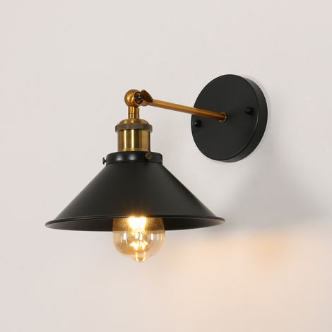 COMELY Applique da parete dal design retrò, nero e oro, paralume conico, attacco E27 (lampadina non inclusa), per soggiorno, camera da letto, corridoio, atmosfera vintage ed elegante