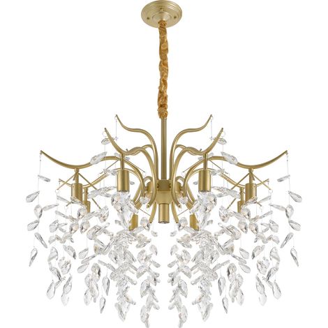 Gojoy – Lustre en cristal doré à 8 branches – Fer et cristal K9 – Éclairage 53,82-161,46 pi² – Longueur de chaîne réglable 30cm (1/5)