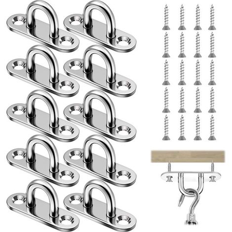 Plaque Oeillet Acier Inoxydable,10 PCS Pontet INOX Crochet INOX Plaque à Œillet Acier Inoxydable Anneau Inoxs Crochets à Visser Œillets de Vis Pontet Fileté pour Fixation Plafond (1/5)