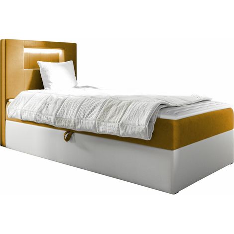 Lit boxspring Lucus V, Soft 017 + Fresh 37, Unique, Continental, 90x200, Faux cuir, Tissu, Disponible, 92x212x104cm, LED: Disponible (1/5)