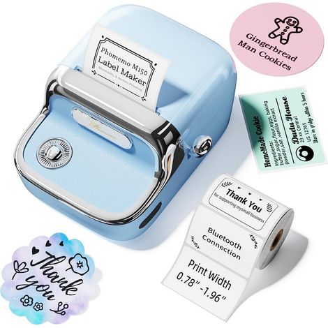 Impresora de etiquetas M150, impresora térmica de códigos de barras con Bluetooth para comercio minorista, oficina, impresora de etiquetas compatible con teléfonos y PC, tamaño de impresión de 20 a 50 (1/5)