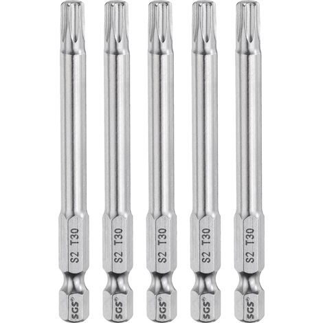 5 Pièces Embout de Tournevis Torx Magnétique, T30 1/4" Hex Tige Longueur 75 mm Embout de Vissage Long Hexagonal en Acier S2 pour Retirer les Vis de Fixation Outils électriques (1/5)