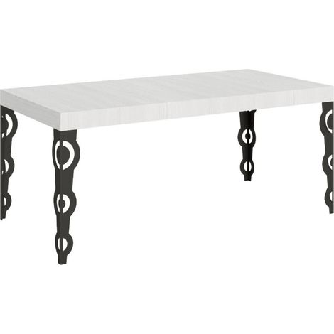Table rectangulaire extensible orientale 6 à 20 personnes L 160 à 420 cm blanc laqué et pieds métal anthracite Kazay (1/5)