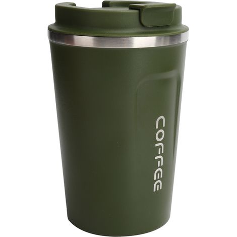 Mug isotherme 380 ml double paroi en acier inoxydable anti-déversement, tasse à café portable pour voiture (vert) (1/5)