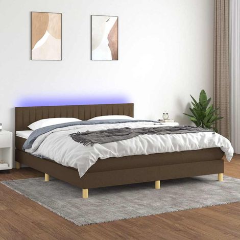 Cama box spring con colchón LED tela marrón oscuro 180x200 cm (1/5)