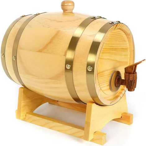 Gojoy – Tonneau en bois de pin 3 litres – Baril anti-corrosion avec robinet – Support inclus pour stockage de vin, whisky, huile (1/5)