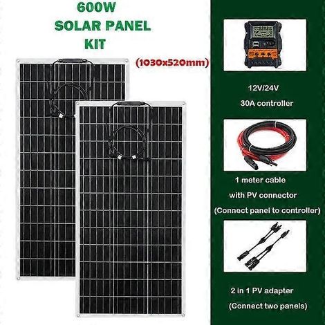 Panneau solaire flexible 600 W 300 W kit chargeur de batterie 12 V système photovoltaïque pour voiture bateau camping-car contrôleur 600 W 30 A (1/5)