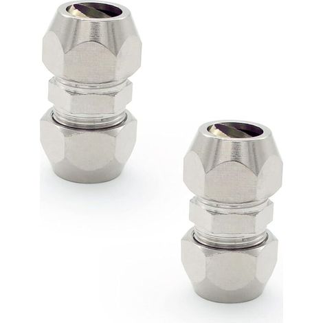 2 Pieces Olive Gas Fitting, Silver Pneumatic Hose Fitting, Nickel Plated Copper Double Tube Straight Quick Connector, Suitable for Plumbing, Air Compressor.(8mm) (1/5)