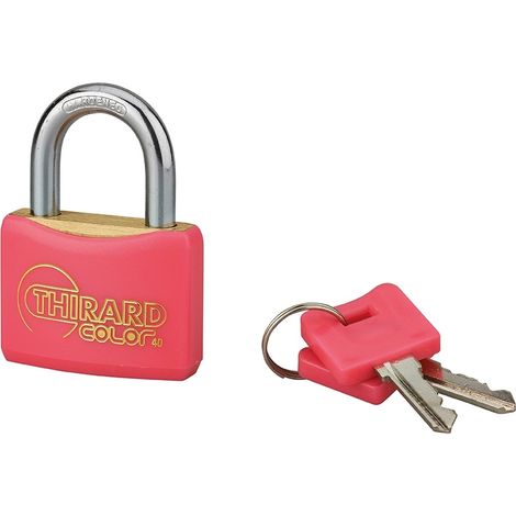 Lucchetto con chiave Mach, ottone, esterno, rosso, guscio pvc, 40mm 2 chiavi - THIRARD