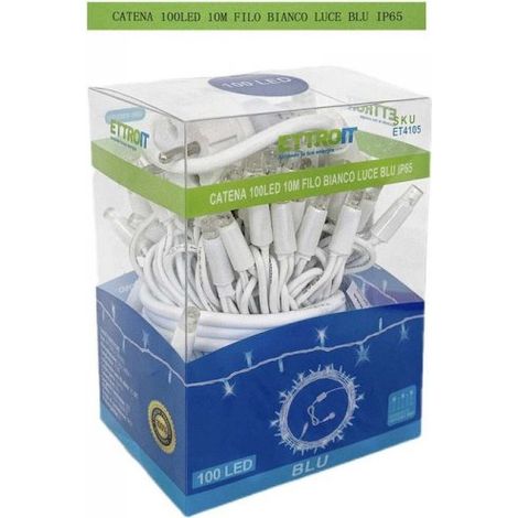ETTROIT Catena Luminosa 100 LED, 10Mt, Luce Blu, Cavo Bianco, IP65, Prolungabile, Effetto Flash Bianco, ghirlanda nataliza, negozi, balcone (1/3)