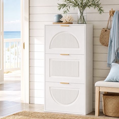 DESMIU Meuble à Chaussures Gain de Place avec Rangement Rabattable et Étagères Réglables pour Entrée MDF Blanc 60 × 24 × 114 cm (1/5)
