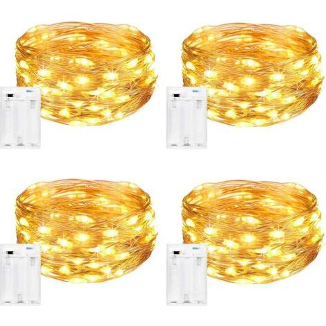 Lot de 4 Guirlande Lumineuse Girlande de Lumière 5M 50LED Guirlandes Lumineuses Piles Mini Led Intérieur Girlande de Lumière Decoration pour Chambre Noël Mariage Soirée Maison,Blanc Chaud (1/5)