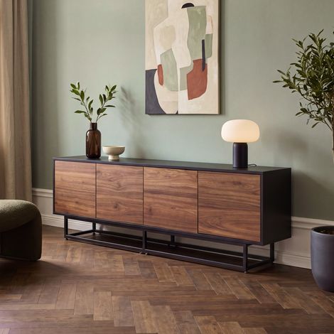 Meuble TV Boxholm 180 x 30 x 56 cm noir effet noyer [en.casa] (1/5)
