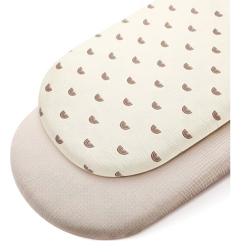 2 Spannbettlaken aus Musselin-Baumwolle, 90 x 50 cm, atmungsaktiv, für ovale und rechteckige Matratzen, Beistellbett, Kinderwagen, Reisebett (1/5)