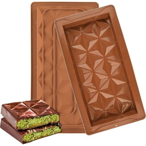 3-piece chocolate mold set, new Dubai 2024 silicone chocolate mold, dark chocolate pistachio mold, non-stick chocolate mold for filling (1/5)