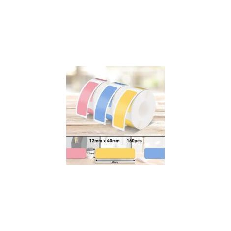 Etichette P15, 3 rotoli di etichette termoadesive da 12 mm x 40 mm, compatibili con la stampante di etichette P15, rosa+giallo+blu, 160 etichette/rotolo - Crezuo