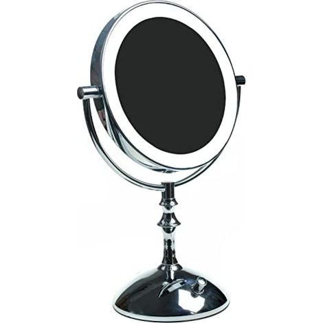 Miroir cosmétique Fin à LED, grossissement 5X, luminosité réglable en continu, Miroir de Table éclairé, Miroir de Salle de Bain, Rasage de Maquillage, Zoom Normal + 5X