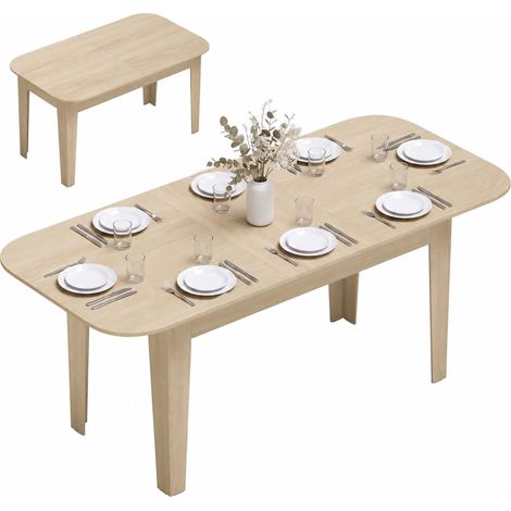 HOMCOM 140-180 cm Extendable Oval Dining Table for 4-6 Round Edges Oak (1/5)
