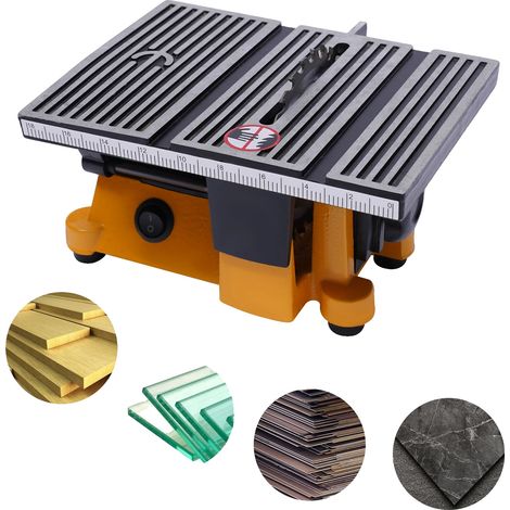 Sierra de mesa eléctrica, 90 W de potencia, 4500 RPM de velocidad, 4 pulgadas de diámetro de hoja, 5/8 de pulgada de profundidad de corte, 3,8 kg de peso. (1/5)
