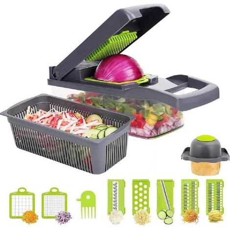 TrAdE Shop Traesio - Affettatrice Manuale Affetta Taglia Verdure 12 In 1 Mandolina Con Contenitore - (1/3)