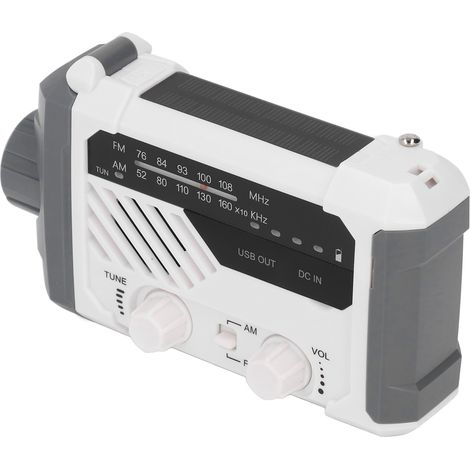 Radio solaire multifonction AM/FM/USB rechargeable avec batterie externe, radio météo d'urgence et lampe torche LED blanche (1/5)