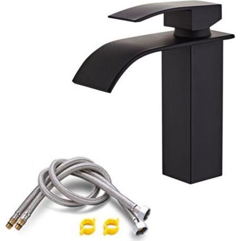 Black Waterfall Basin Mixer Tap, 185mm Spout Height, Black Bathroom Faucet (1/5)