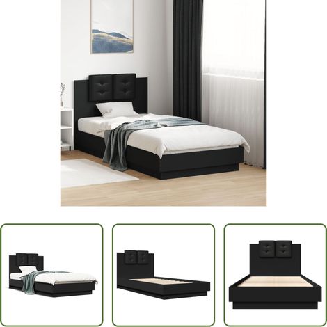 Oreiller de tête - Cadre de lit sans matelas noir 90x190 cm (1/5)