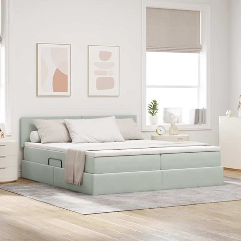 Cama con almacenamiento con colchón Gris Claro 100 x 200 cm