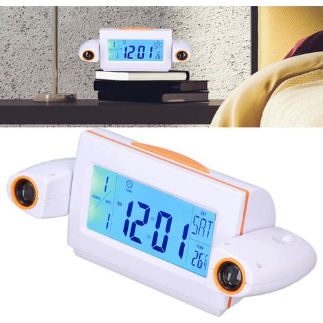 Reloj despertador con proyección LED sin luz, luz nocturna, control por voz, función de carga inductiva y visualización de temperatura (ABS, AAA), blanco-naranja. (1/5)