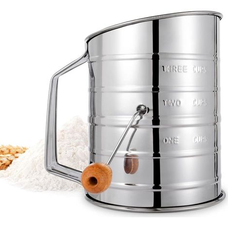 Tamis à farine, tamis à farine de 3 tasses pour la cuisson, manivelle rotative à mailles fines avec agitateur en boucle pour un tamisage rapide, pour la cuisson des gateaux et des épices (1/4)