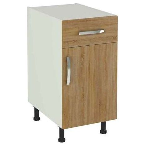 Mueble cocina bajo con 1 cajón y 1 puerta en roble cortez. 83 cm(alto)40 cm(ancho)58 cm(largo)