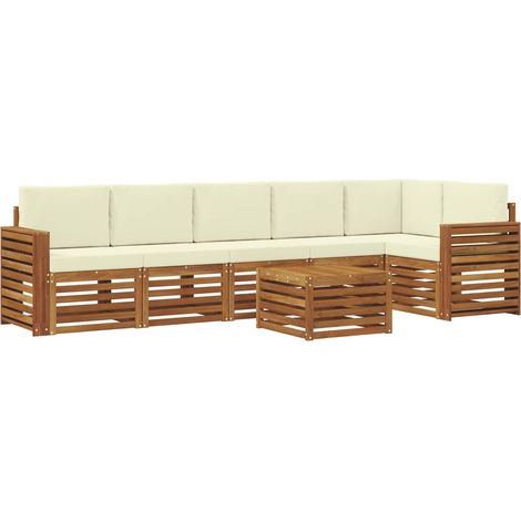 Conjunto de sofás de exterior 7 uds. Natural y Crema Poliéster vidaXL (1/5)