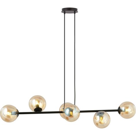 Lampada a Sospensione Rossi, Acciaio verniciato a polvere, Vetro, Nero, Ambra, 110x100x30 cm