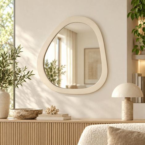 Miroir en bois beige design organique 55 cm CORTINA (1/4)