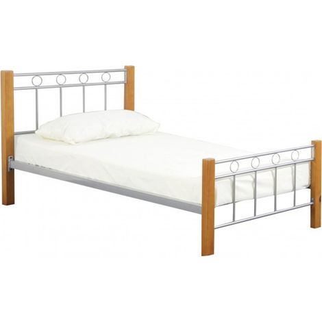 Lit EVELINE – 90x200 cm – Metall und graues Holz – Lattenrost inklusive – Design-Stil