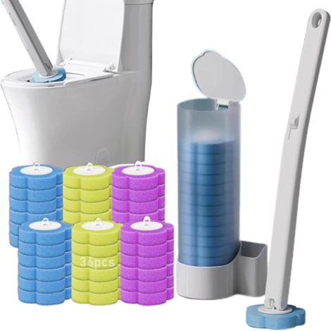 Ensemble de brosses de toilette jetables (comprenant un manche, une base et 36 têtes de brosse de rechange parfumées aux 3 parfums différents) couleur (1/5)