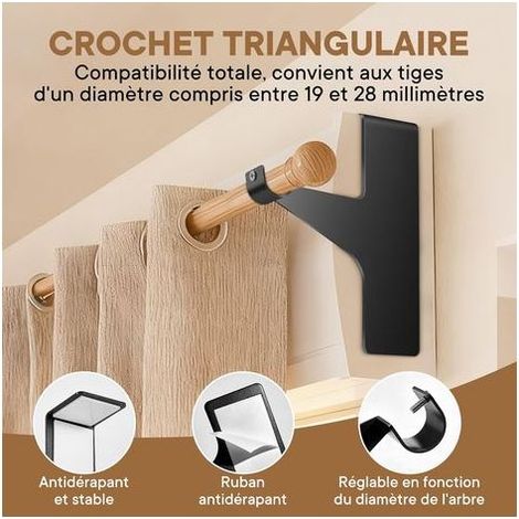 4 Supports de Tringle à Rideaux - Fixation Sans Perçage pour Coffre de Volet Roulant - Compatible Diamètre 16-28 mm - Structure en Métal Robuste - Usage Intérieur - Noir