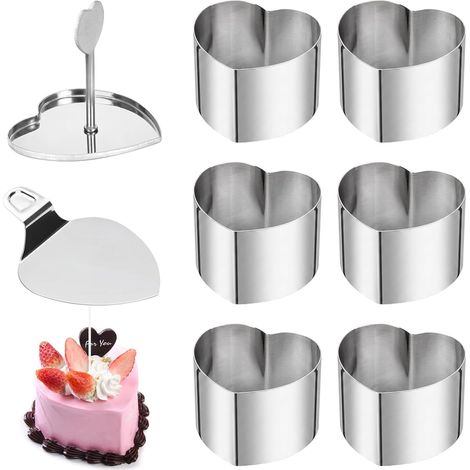 6 Pieces Heart-Shaped Pastry Circle, 3 Inch Stainless Steel Pastry Circle with Lids and Bases, for DIY Cakes Mousses, Desserts, Breads (1/5)