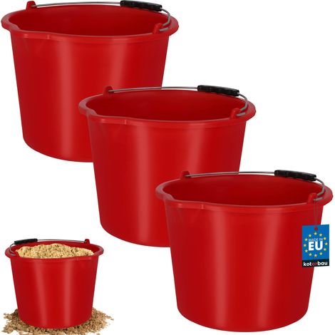 KOTARBAU® Lot de 3 Seau de Maçon - Seau de Construction 12 L - Plastique - Seau de Chantier - Seau à Mortier - Rouge - avec Bec Verseur et Anse - Rond (1/4)