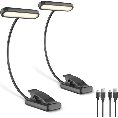 Lampe De Lecture Avec Pince - Bras Flexible 360° - Éclairage Sans Flicker - 3 Températures De Couleur - 5 Niveaux De Luminosité - Rechargeable USB-C - 2 Pièces (1/5)